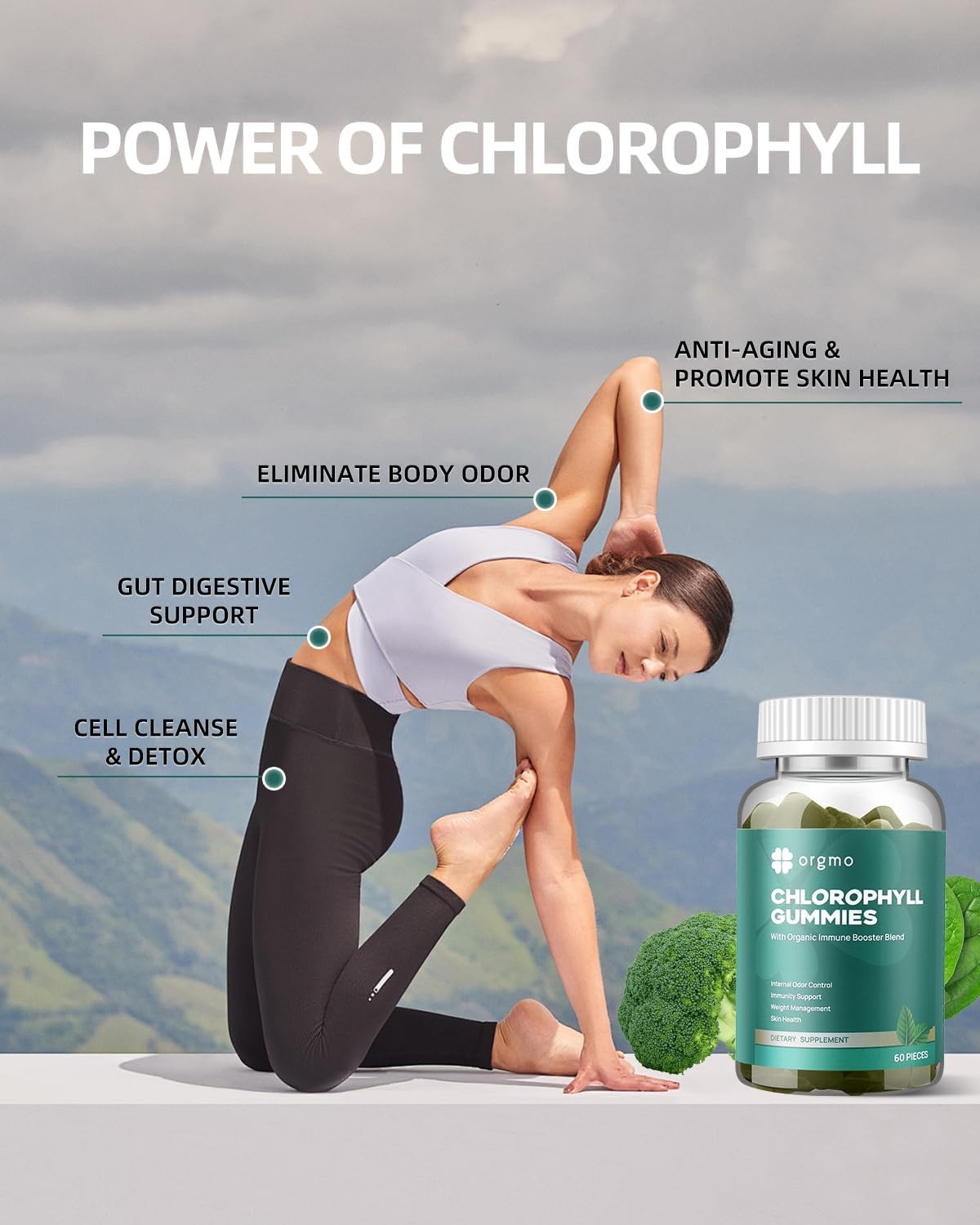 Chlorophyll Gummies for Body Odor Deodorant 2 Pack, Sugar Free Vitamins D…