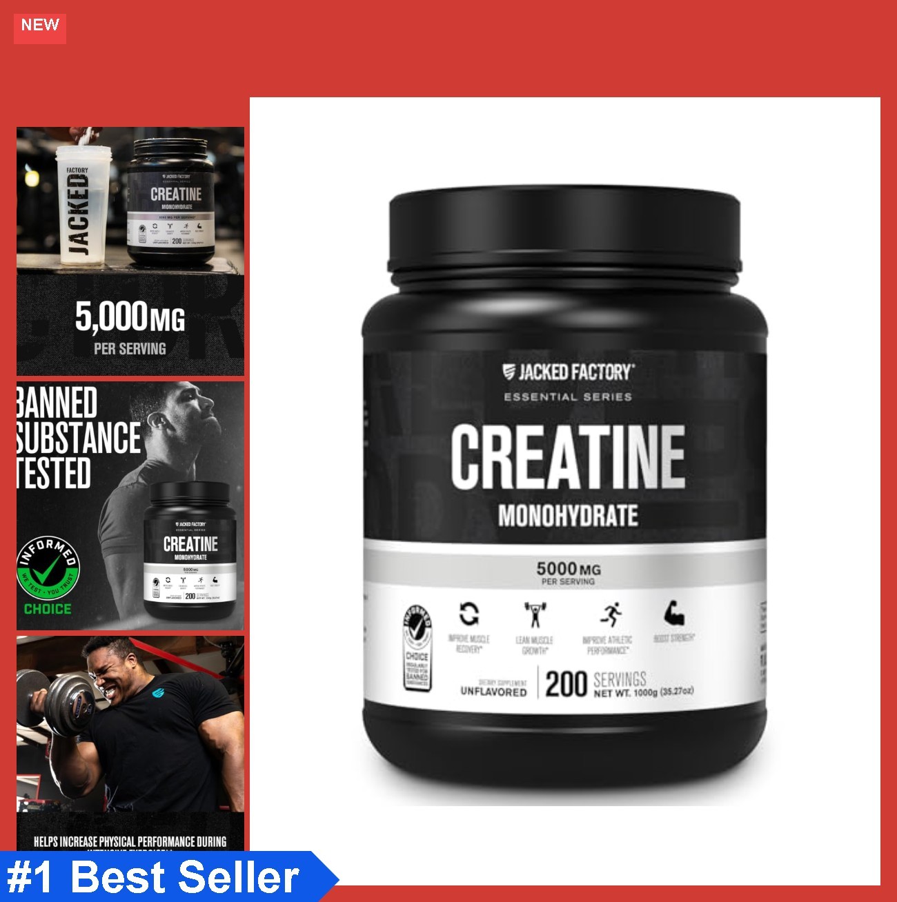 Creatine Monohydrate Powder 1000g Unflavored Micronized 200 Servings Muscle