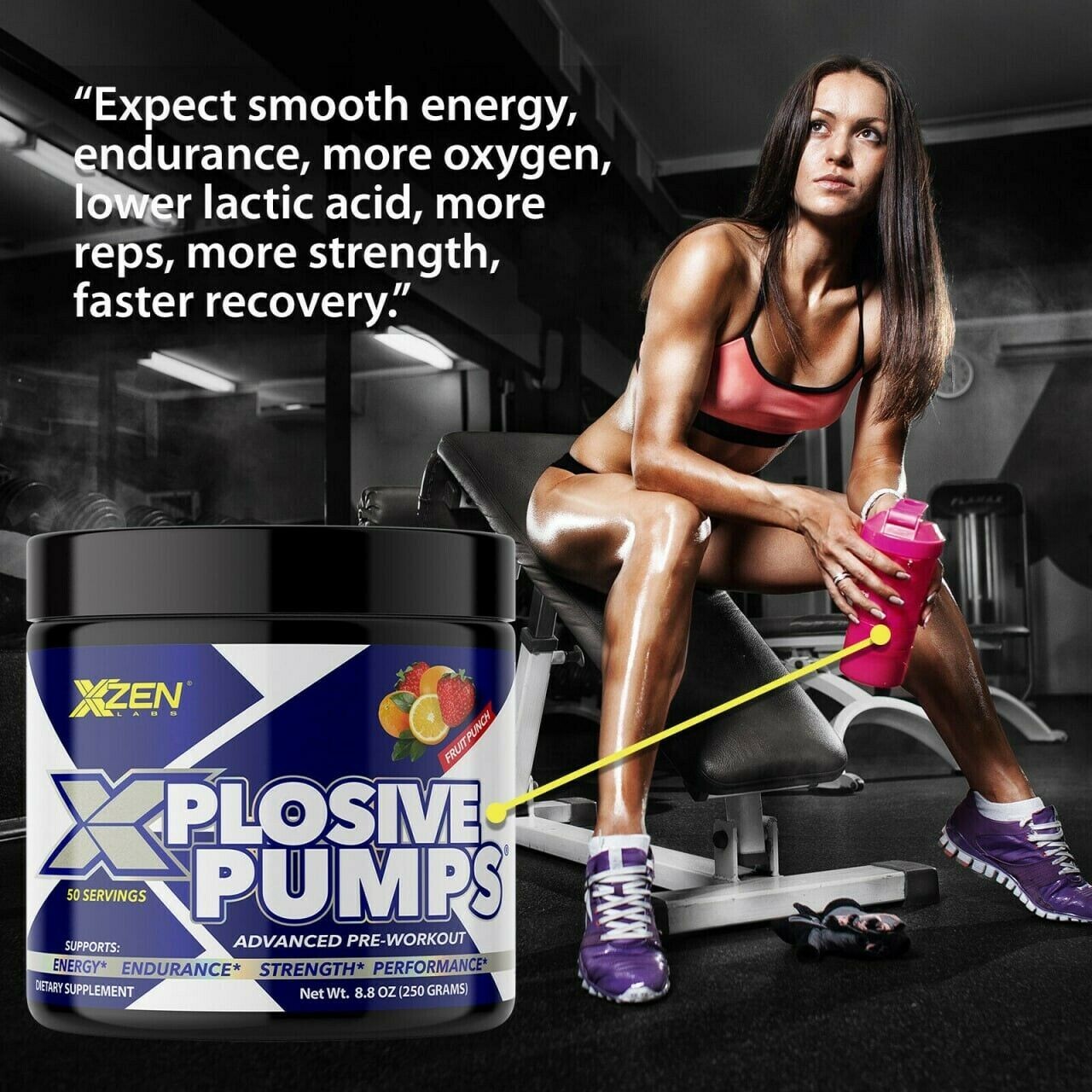 Pre-Workout Powder Muscle Pump Supplement Energy Focus Strength 50 Servings WM