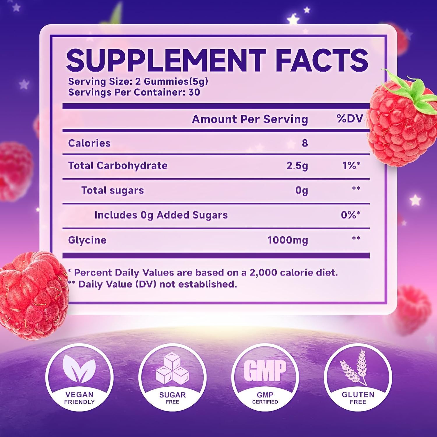 Glycine Gummies 1000mg, Glycine Supplement for Relaxation and Nerve Support