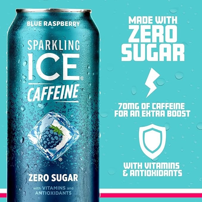 Sparkling Ice Caffeine Blue Raspberry Sparkling Water with Caffeine, Zero Sugar