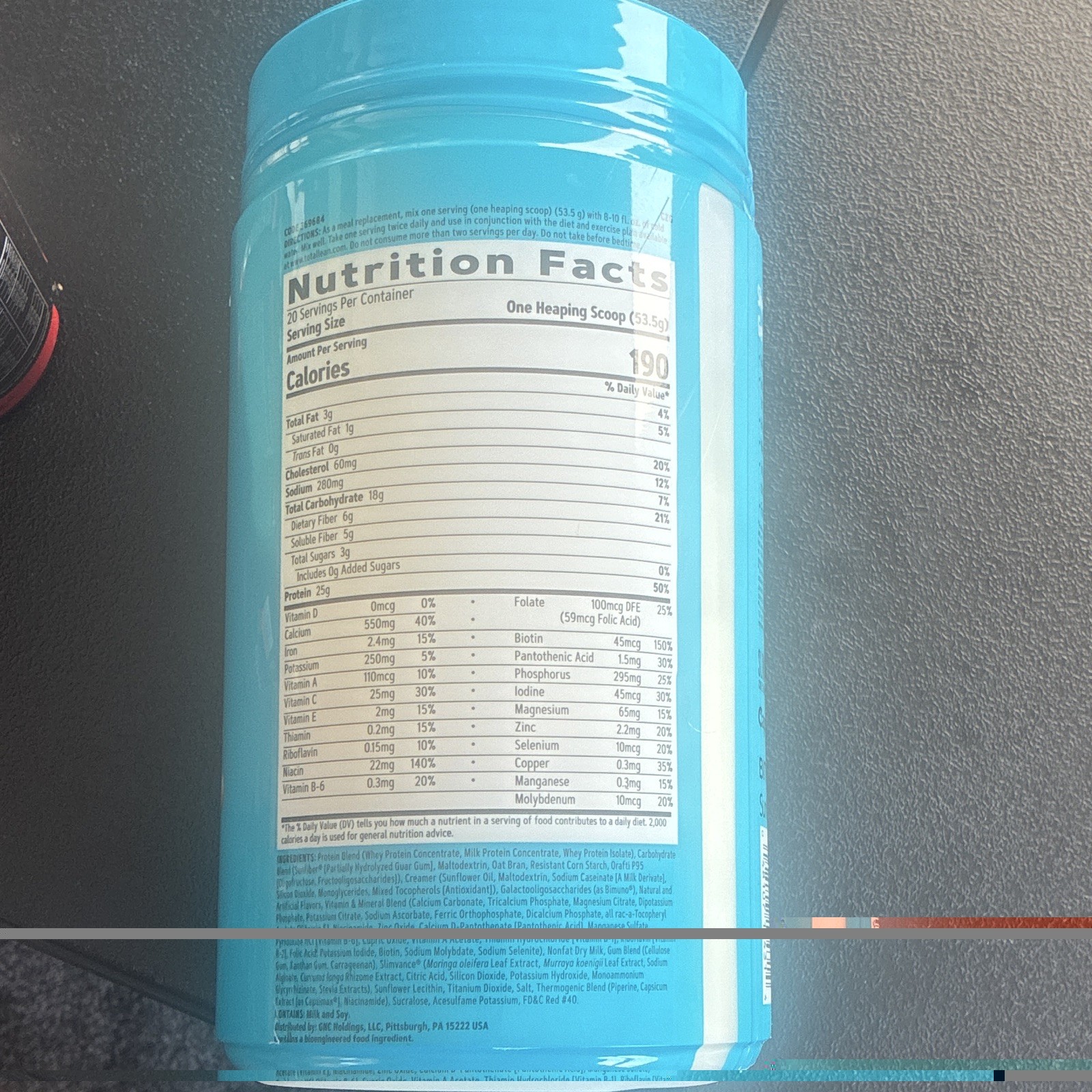 GNC Total Lean Lean Shake + Slimvance Strawberry Banana Powder 2.4 lb ex 08/26
