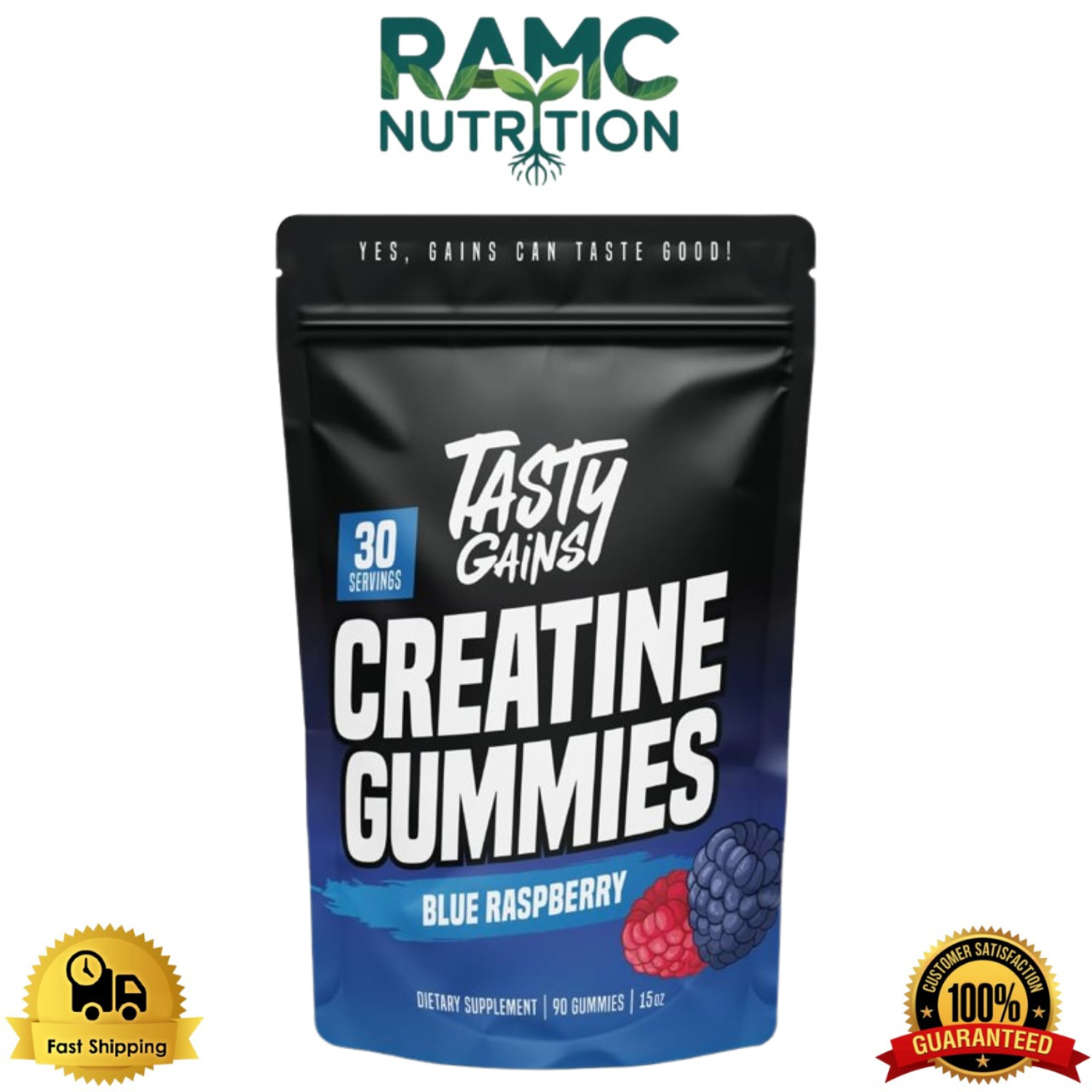 TASTY GAINS Creatine Gummies – 90g of Creatine Monohydrate – Blue Raspberry