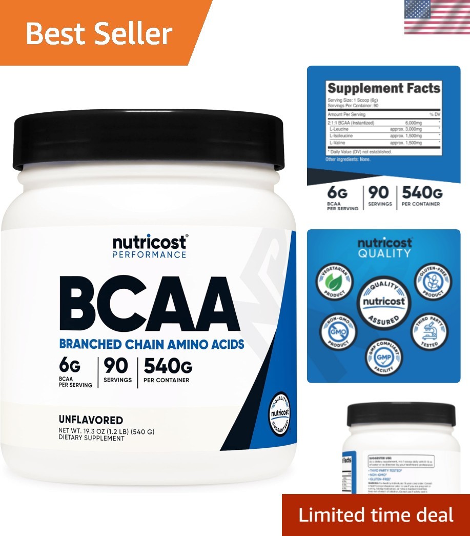BCAA Powder 2:1:1 – 19.2 Oz Unflavored Vegetarian Supplement for All Ages