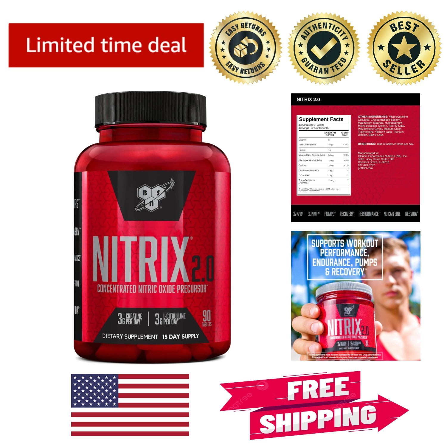 NITRIX 2.0: Nitric Oxide & Creatine Tablets – 90 Count for Enhanced Performance