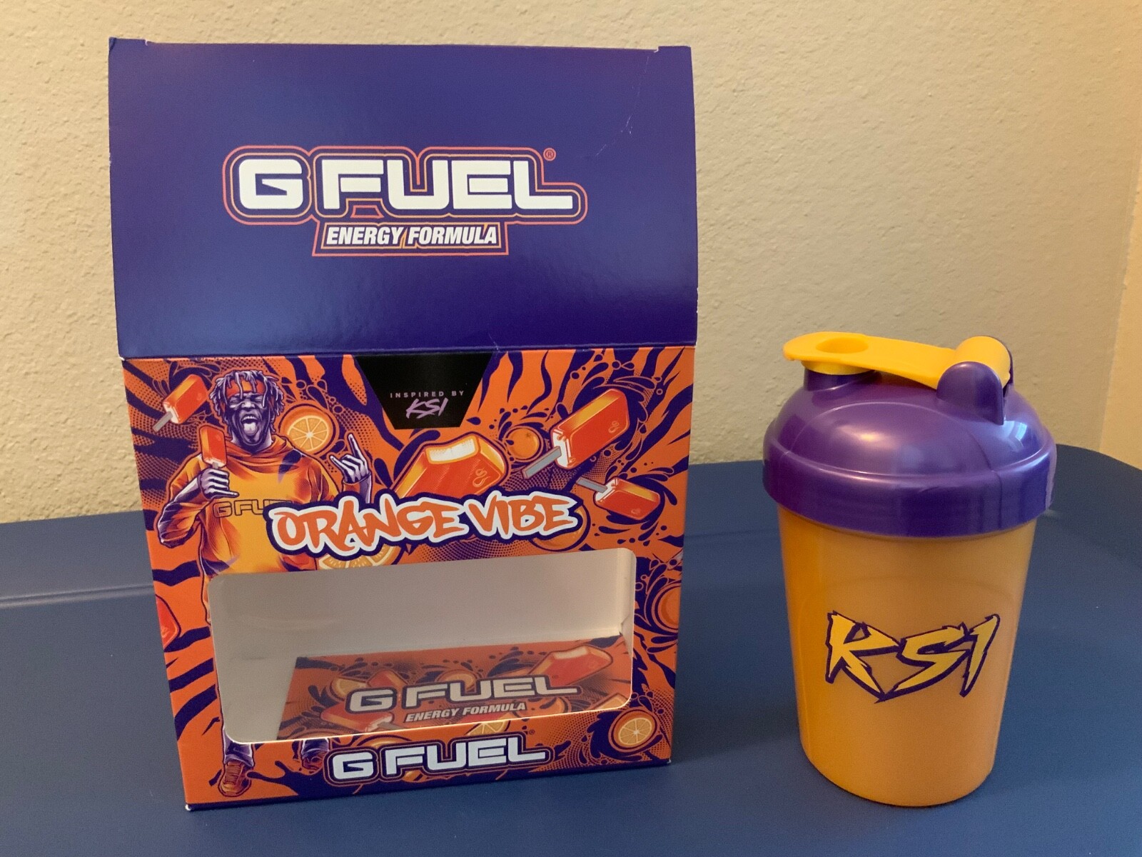 G Fuel Orange Vibe KSI Collector’s Box + Shaker and Sticker No Tub