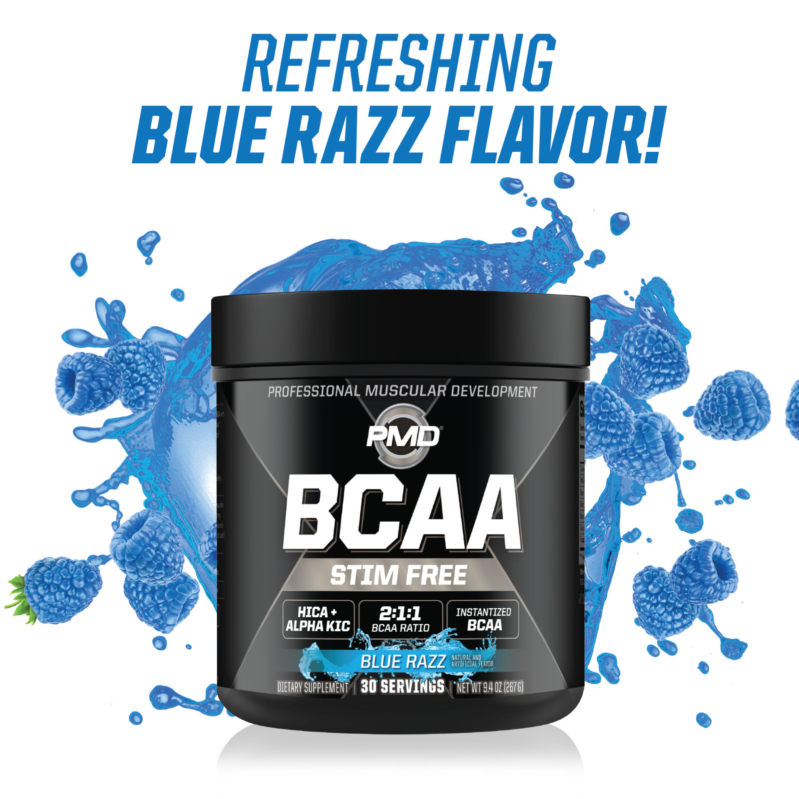 PMD BCAA Stim Free Amino Acids for Performance & Recovery – Blue Razz (30 Serve)
