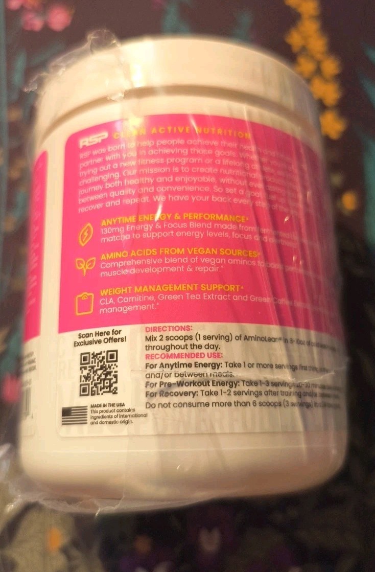 RSP AminoLean Energy Weight Management Pink Lemonade 8.68oz Exp 3/28