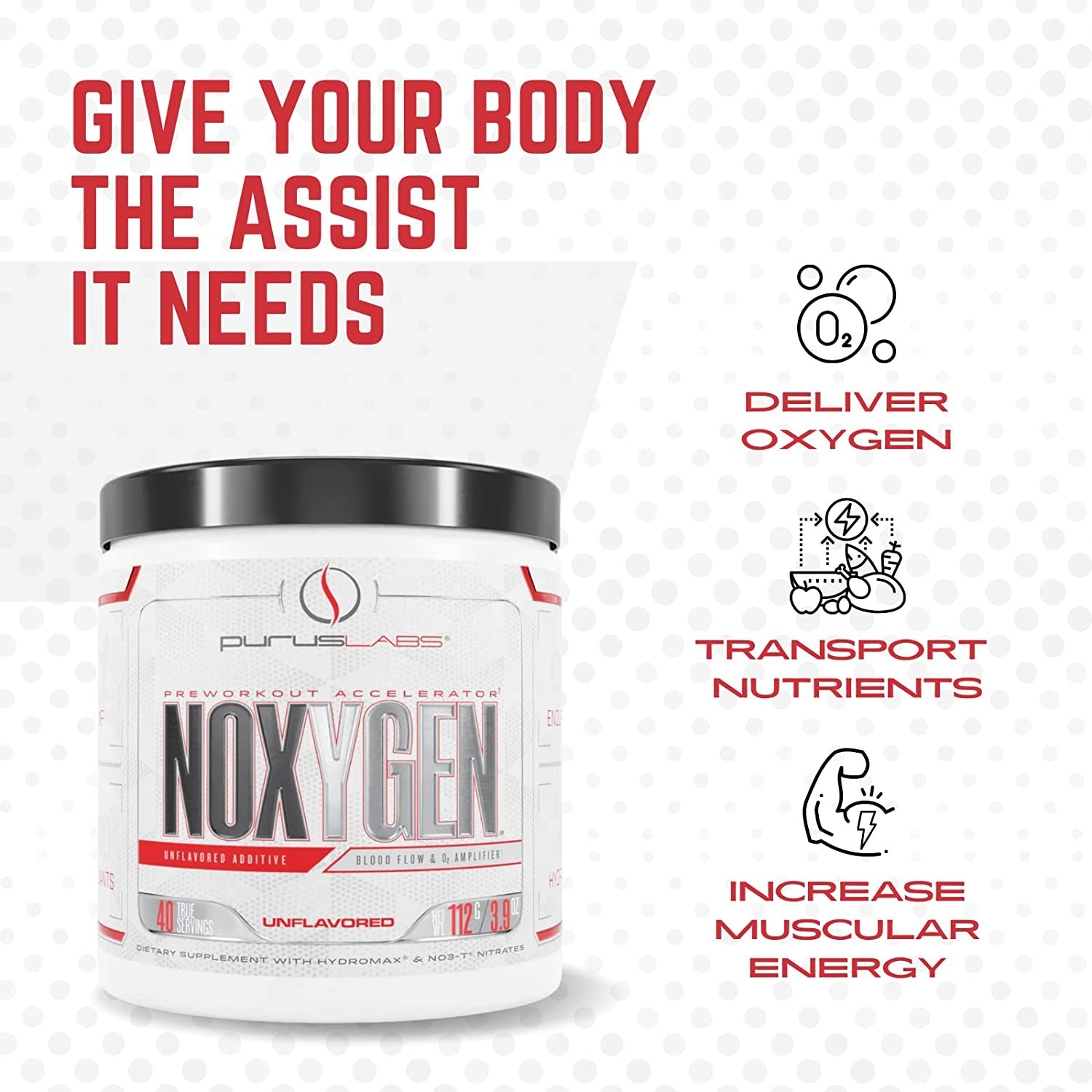 Purus Labs Noxygen – Unflavored Pre-Workout Accelerator, Nitric Oxide Booster
