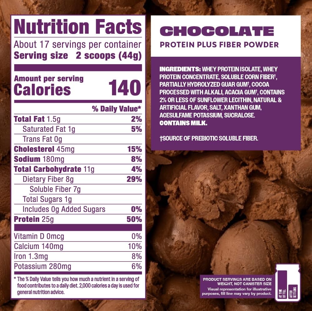 Premier Protein Powder Plus Fiber Chocolate 25G Protein 7G Fiber To Support Gut