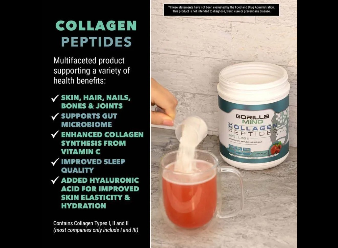 Gorilla Minds COLLAGEN PEPTIDES 1.5 lb (30 Serv) Na Blue Raspberry BEST BY 12/26