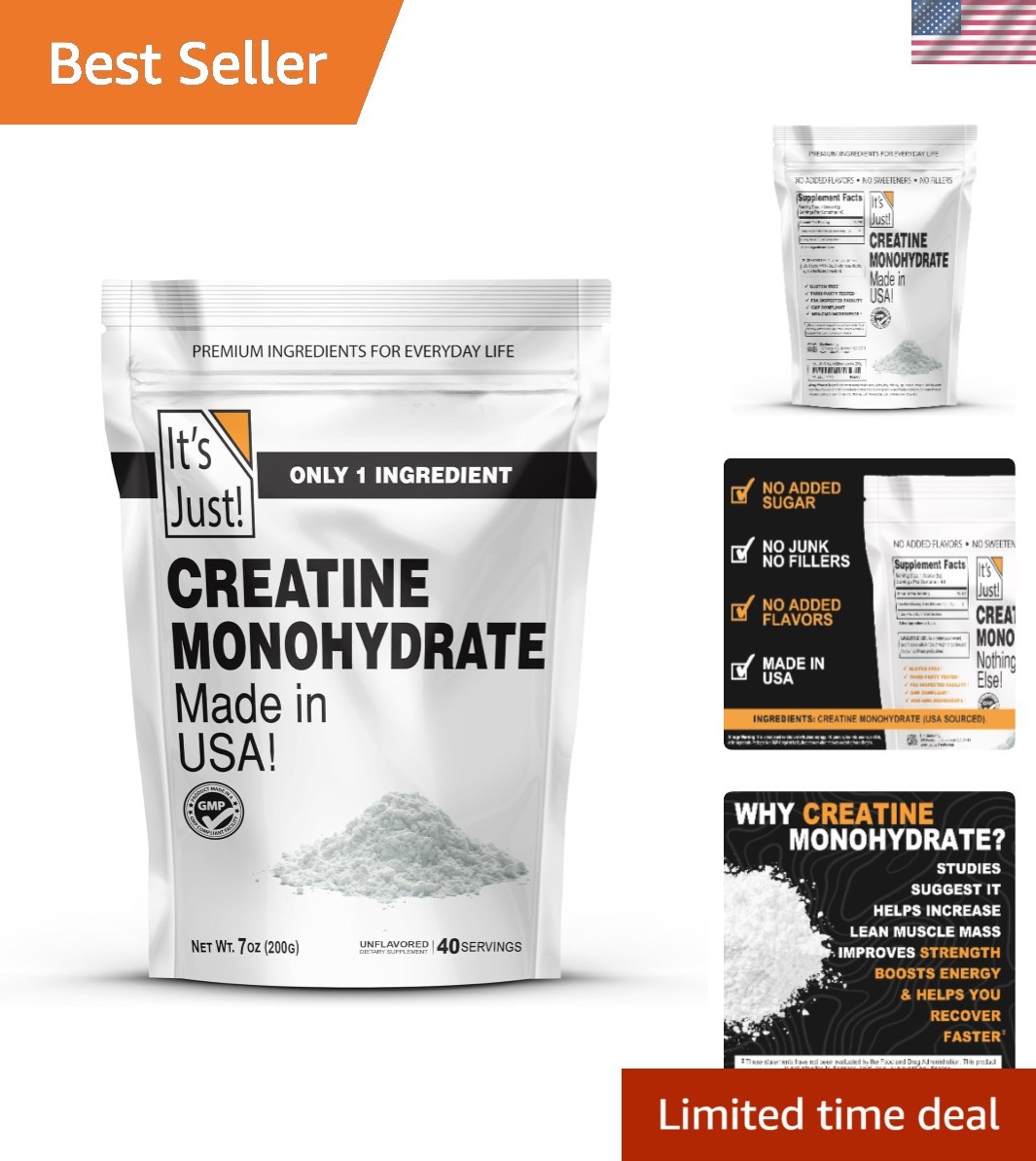 200g of Pure Creatine Monohydrate Powder – Easily Mixes, 40 Servings, No Fillers