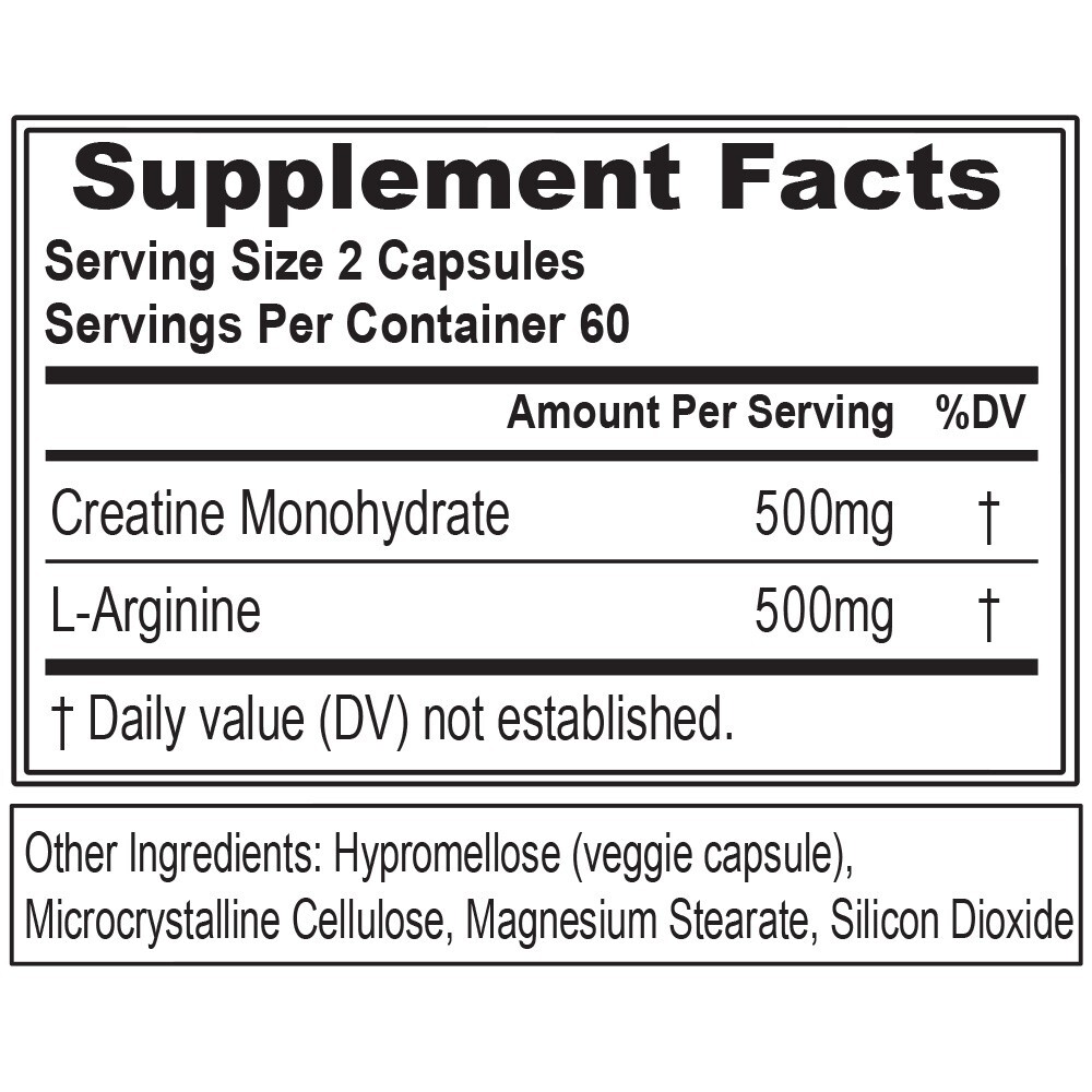 Evlution Nutrition Creatine + L-Arginine – 60 Servings -120 Veggie Capsules