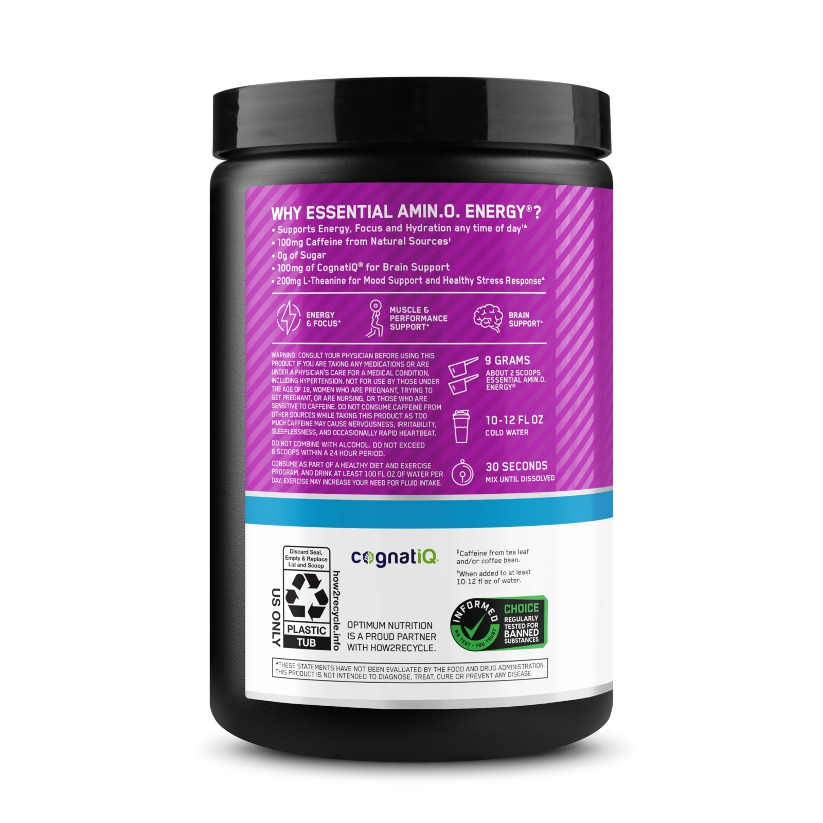 Amino Energy Powder with BCAAs, Electrolytes & Caffeine – Grape Flavor, 30 Servi