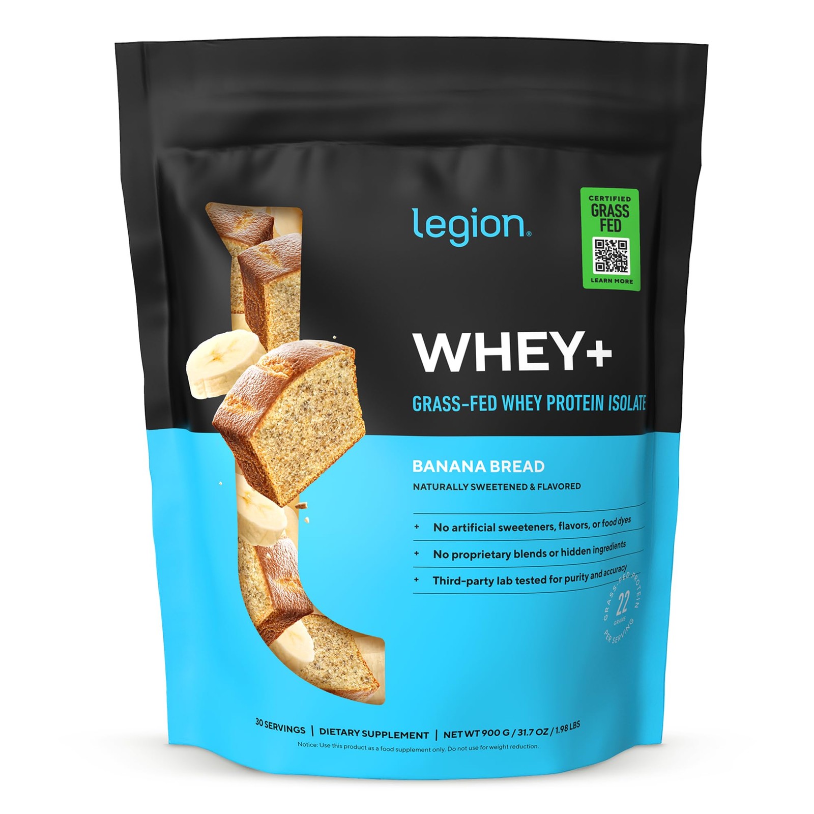 LEGION Whey+ Protein Whey Isolate from Grass Fed Cows Banana Bread, 30 Servin…