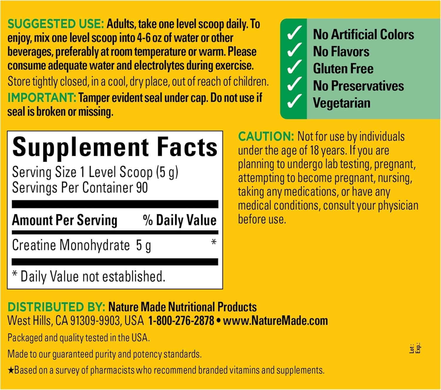 Nature Made Micronized Creatine Monohydrate Powder 450g Unflavored Muscle