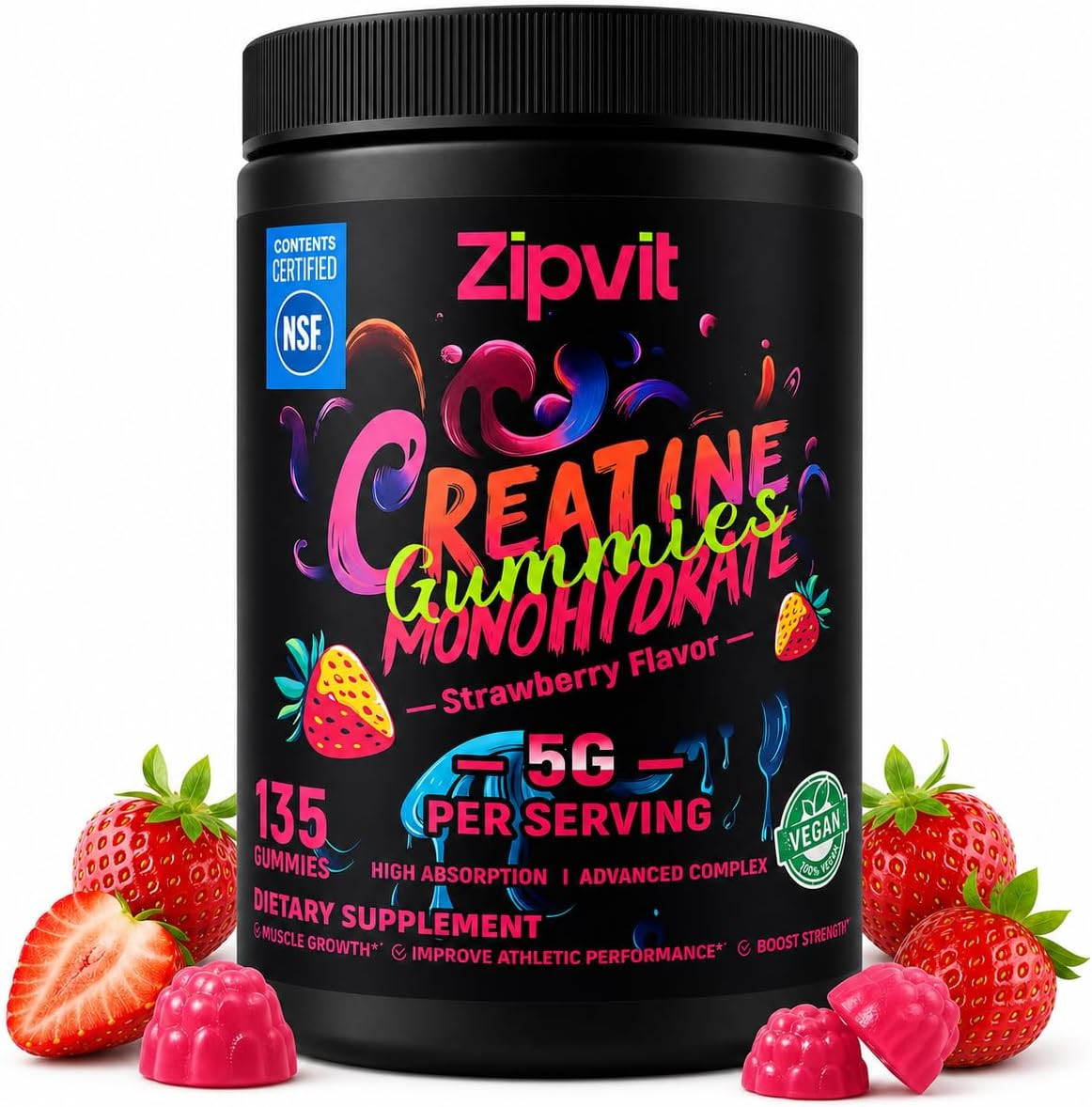 Creatine Monohydrate Gummies, NSF Certified Creatine Gummy, 5G Dose for Men & Wo