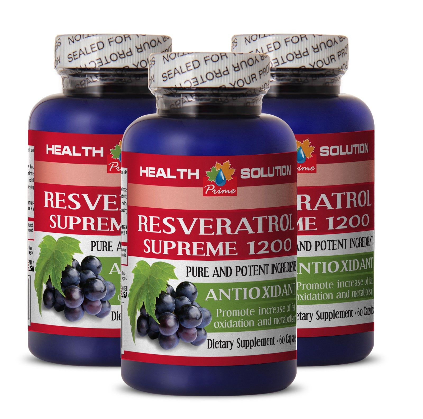 Natural Resveratrol – PREMIUM RESVERATROL 1200mg – Immune Vitamins 3 Bottles