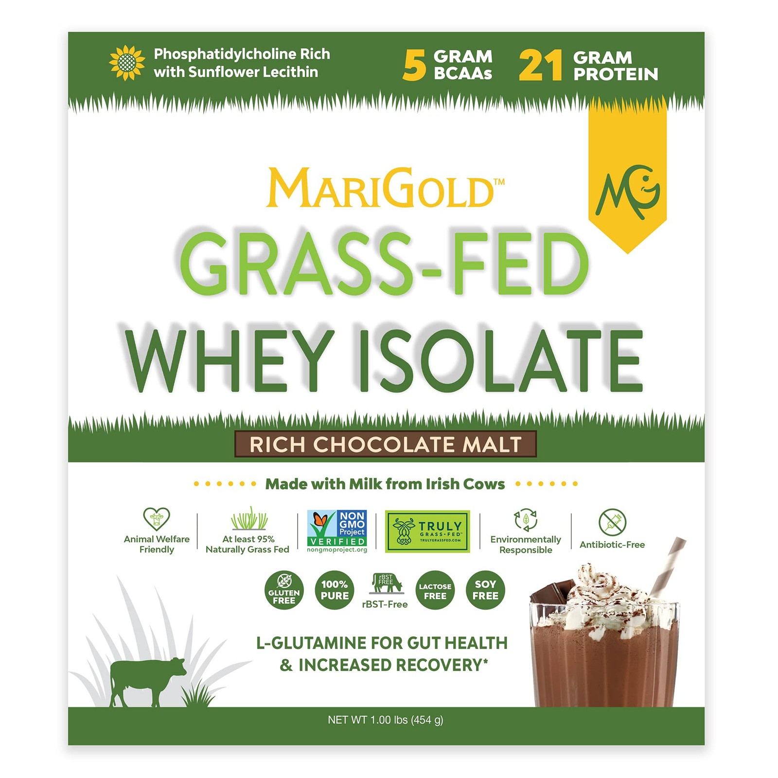 Grass-fed Whey Protein Isolate Powder – Rich Chocolate Malt Flavor – 1 Lb | 1…