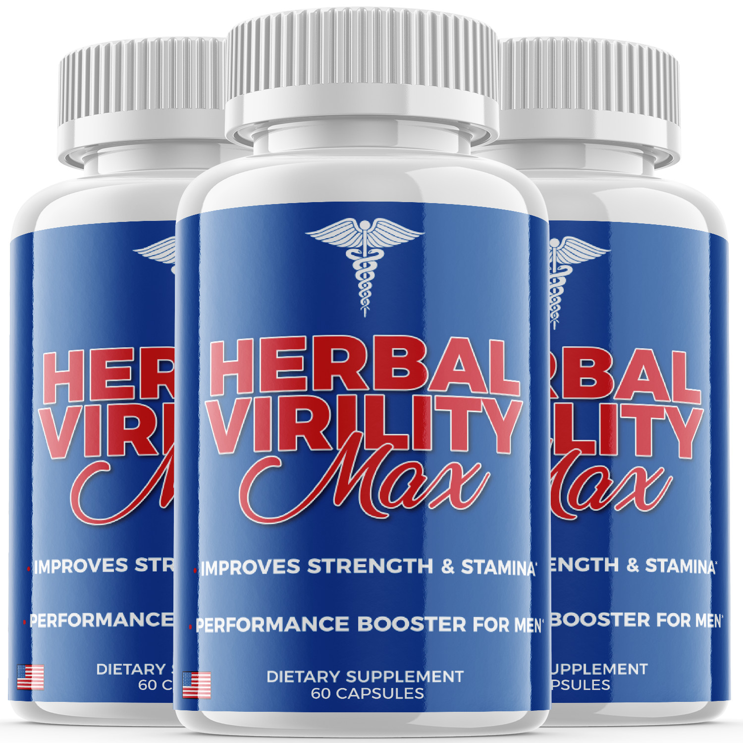 (3 Pack) Herbal Virility Max Men Pills for Male Support & Energy (180 Capsules)