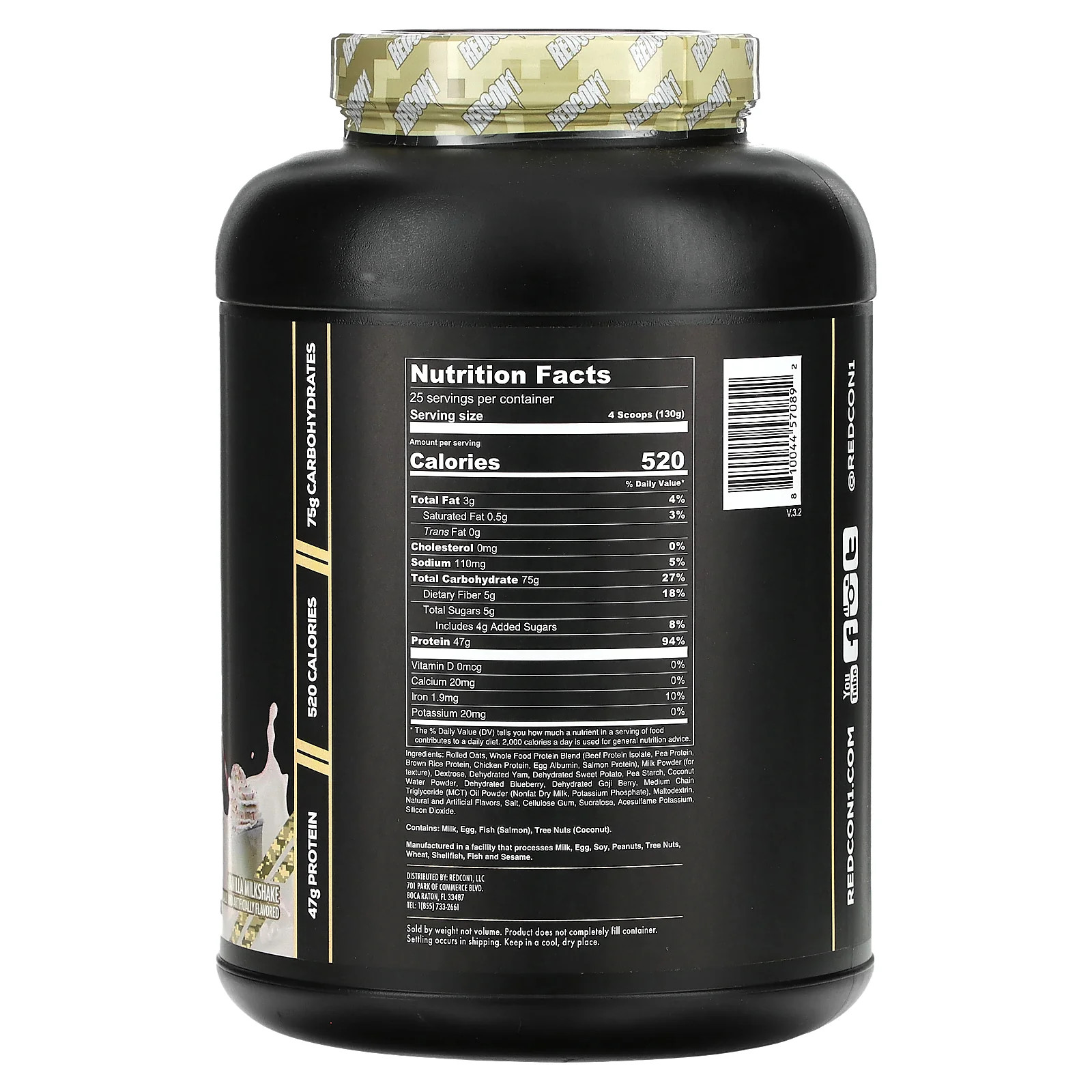 2 X Redcon1, MRE, Whole Food Protein, Vanilla Milkshake, 7.16 lb (3,250 g)
