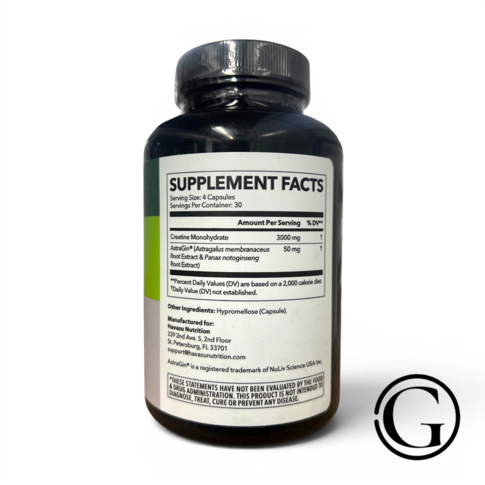 Havasu Nutrition Creatine Monohydrate + AstraGin 120 Capsules Strength NWOB