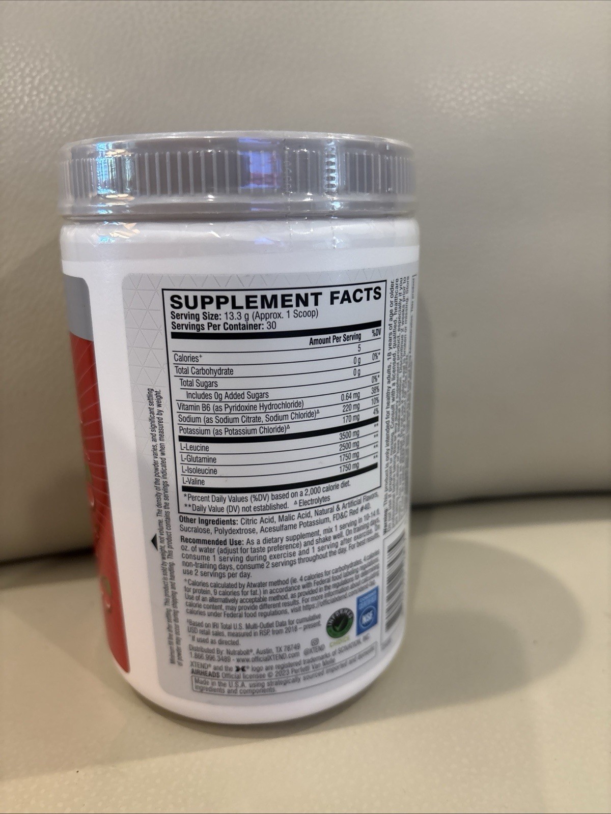 XTEND ORIGINAL BCAA 7g Air Heads White Mystery Zero Sugar 14 Oz 30 Servings