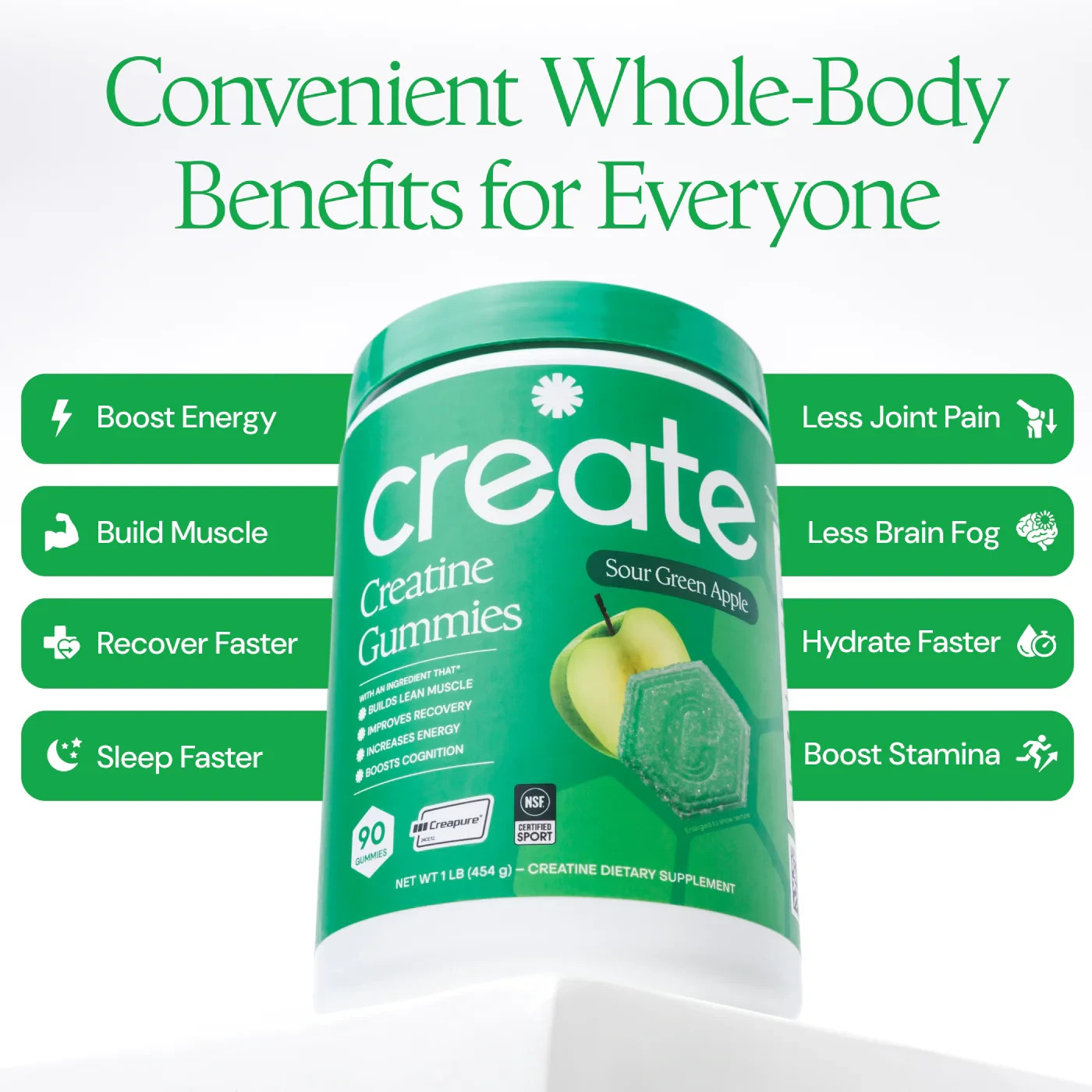 Create Creatine Monohydrate Gummies – Sour Green Apple