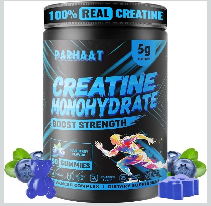 Parhaat Creatine Monohydrate Gummies 5g Blueberry Vegan Gluten-Free 90 Count