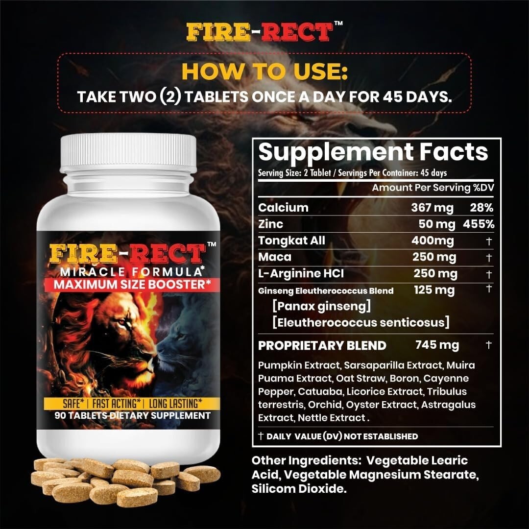 Testosterone Booster Pre Workout Nitric Oxide L arginine Men’s FIRE RECT -90 TAB