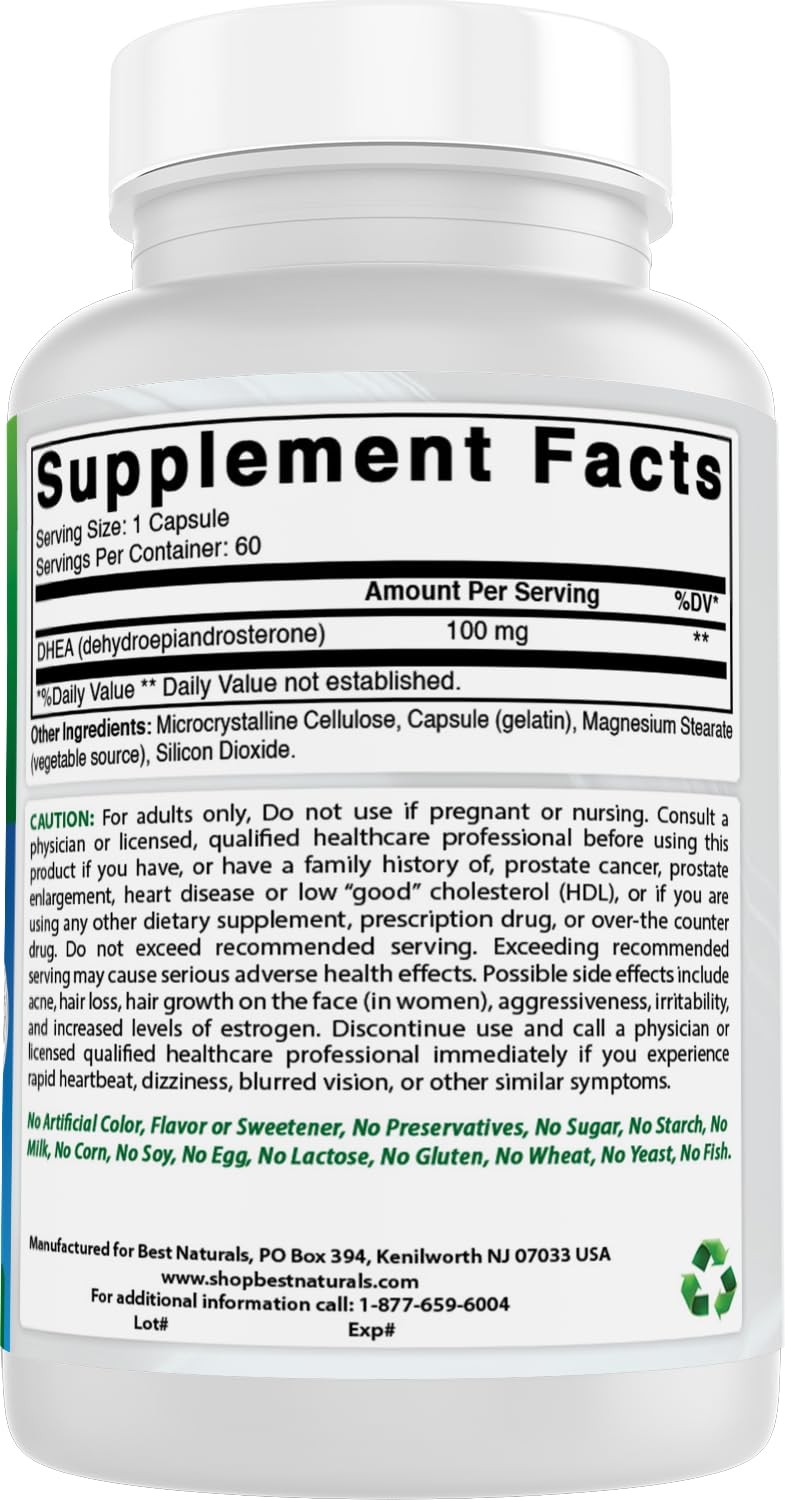 DHEA 100mg Supplement 60 Capsules – Supports Balanced Hormone Levels for Men & W