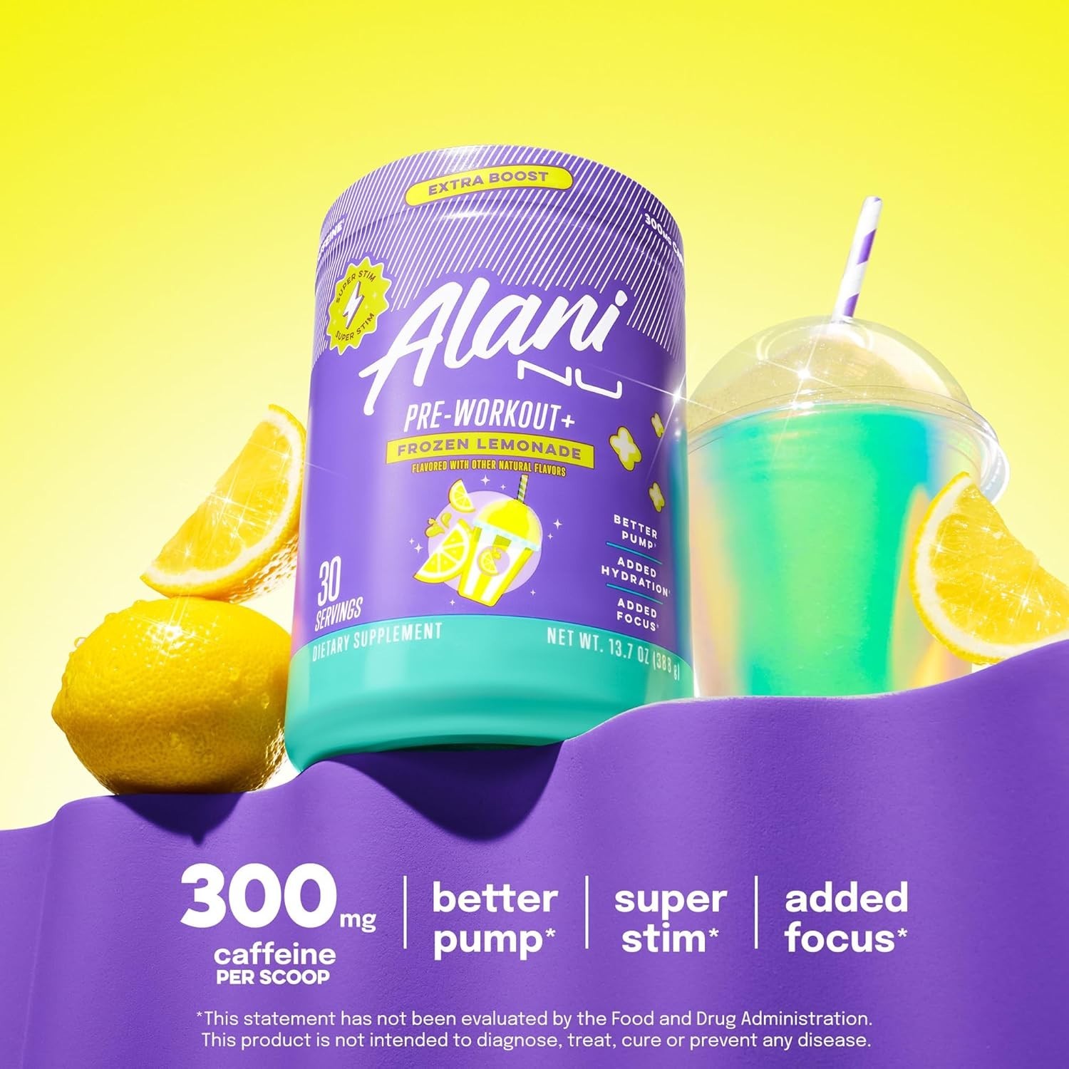 Frozen Lemonade Pre-Workout Powder with 300mg Caffeine, 30 Servings, Sugar-Free
