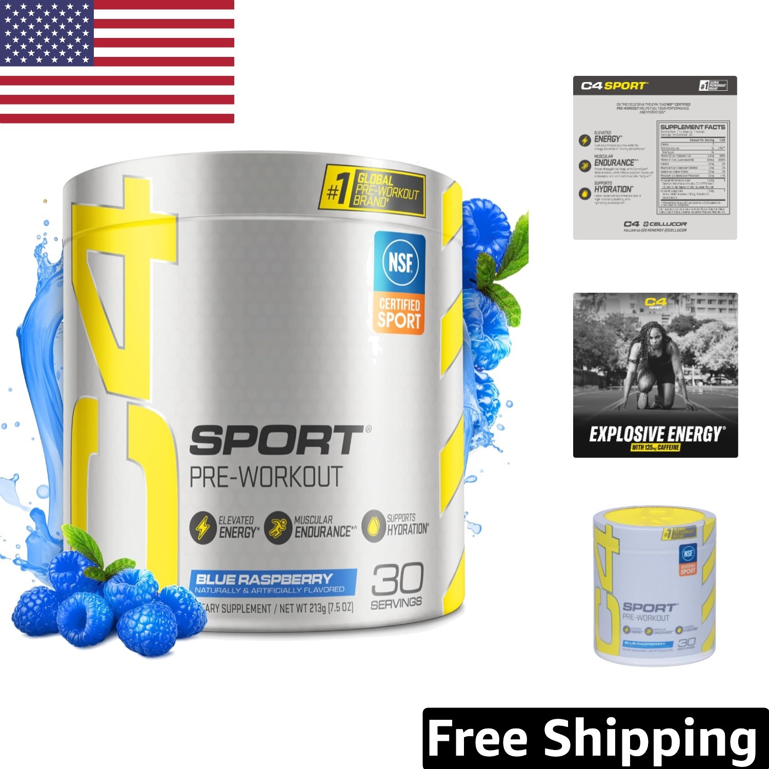 Cellucor Sport Pre Workout Powder – Blue Raspberry, 30 Servings, NSF Certified