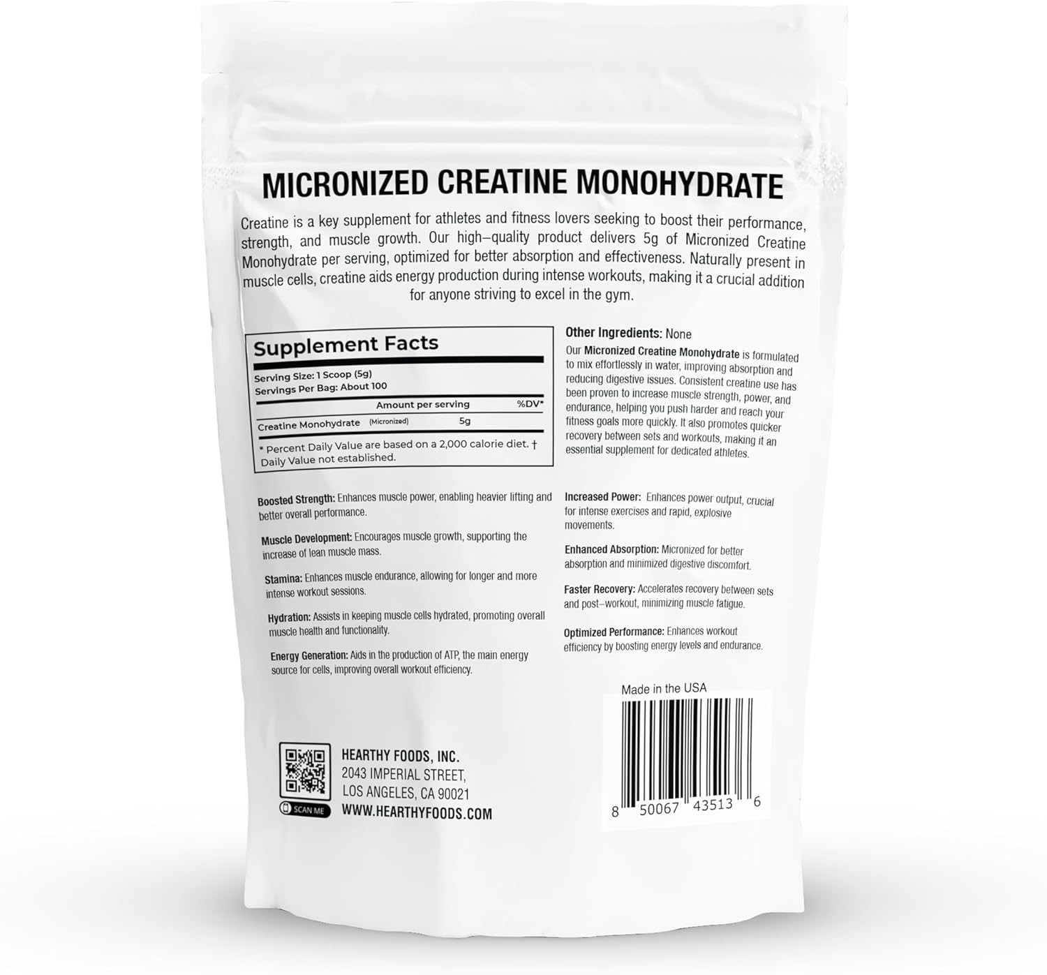 Creatine Monohydrate 500G – Unflavored Powder for Muscle Performance & Recovery