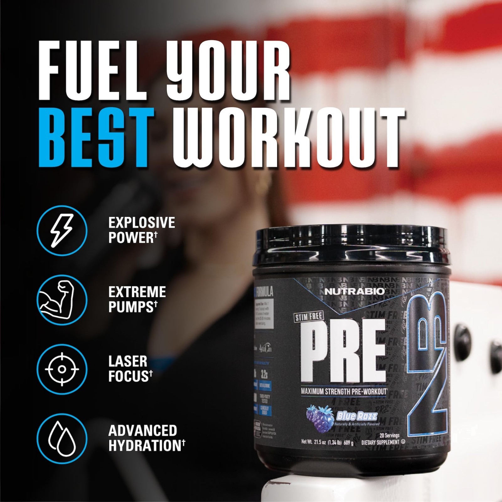Stim-Free Pre Workout Powder – Non-Stimulant Energy, Focus & Pumps – 20 Servings