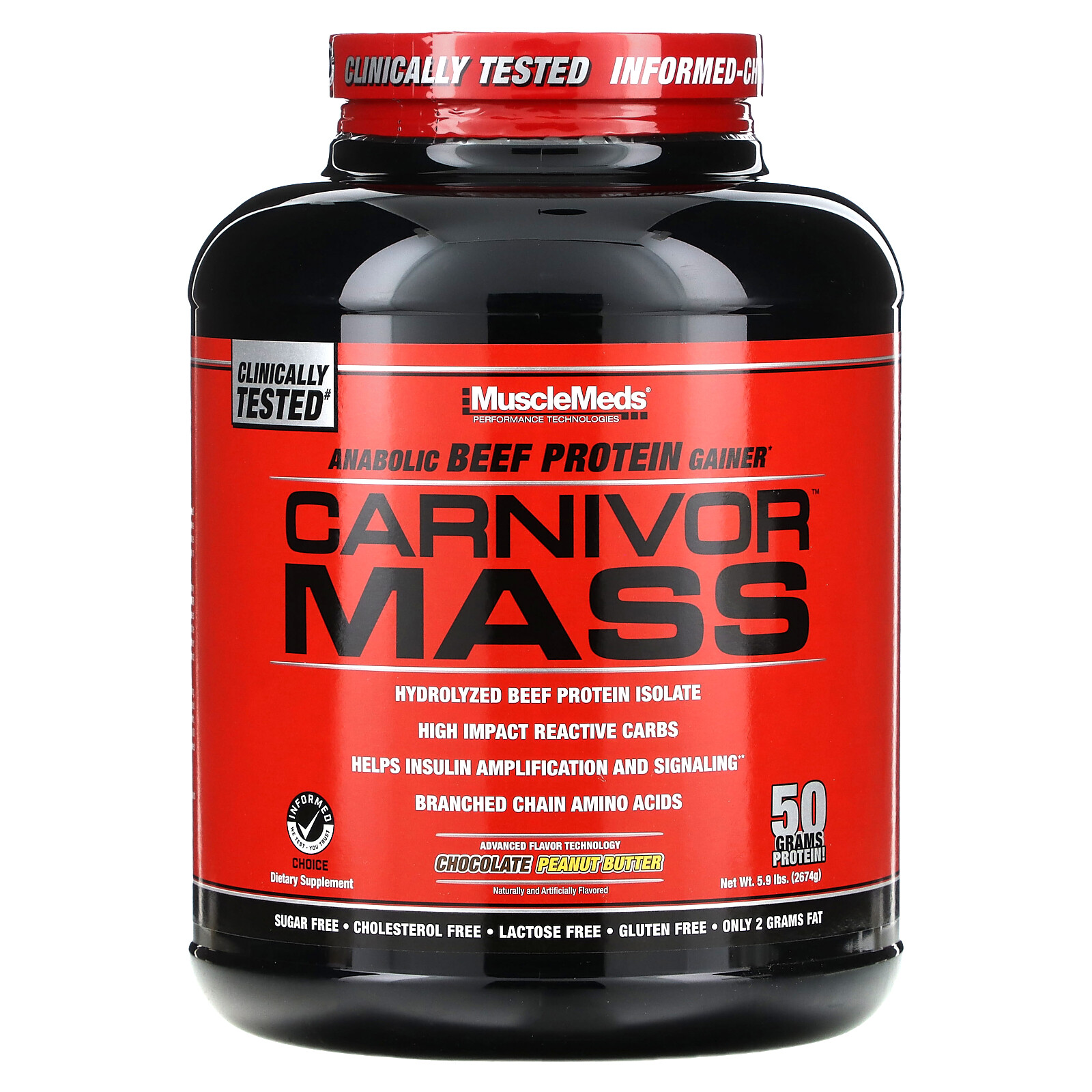 MuscleMeds Carnivor Mass Chocolate Peanut Butter 6 lbs 2 744 g Cholesterol-Free,