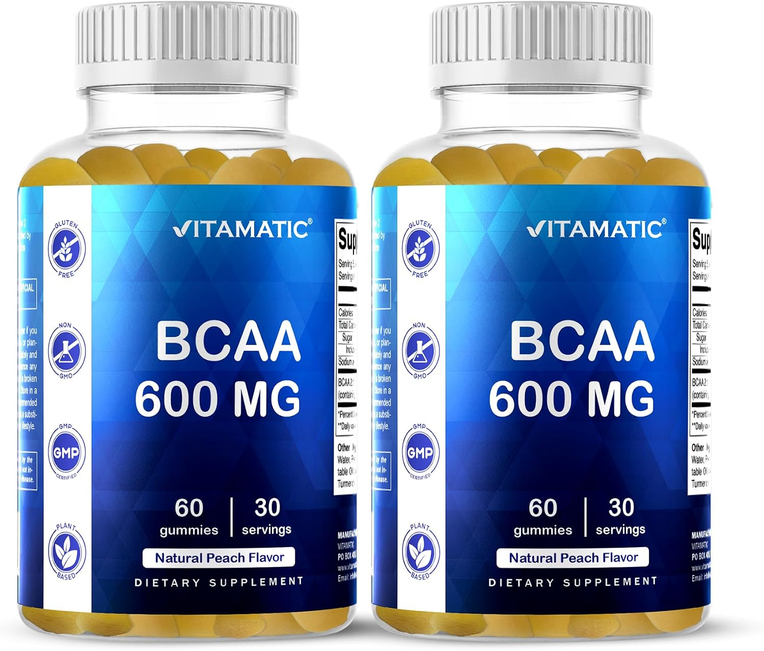 BCAA Gummies – Branch Chain Amino Acid Supplements – Peach Flavor – 600Mg per Se
