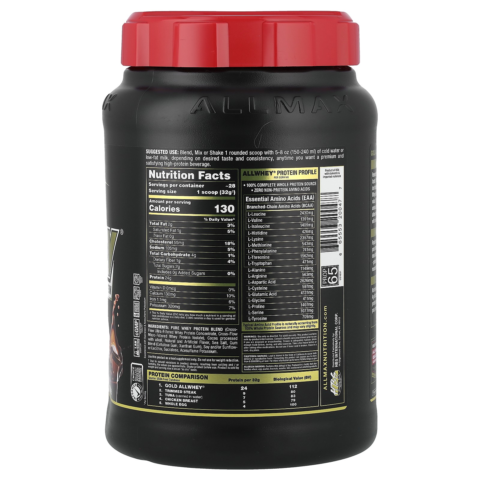 Gold AllWhey, Premium Whey Protein, Chocolate, 2 lbs (907 g)