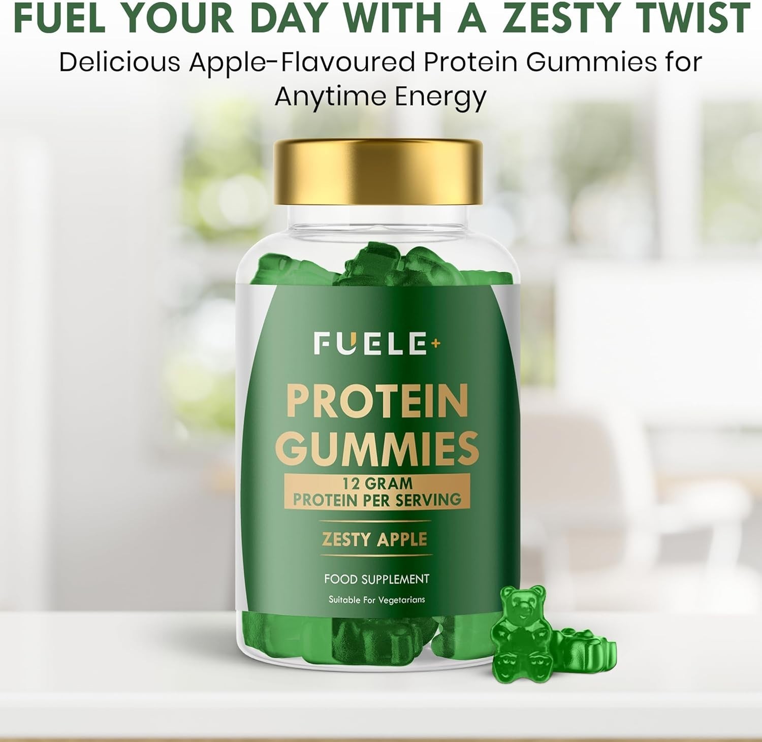 FUELE+ Whey Protein Gummies – Zesty Apple Flavour, 12g Protein per Serving – …