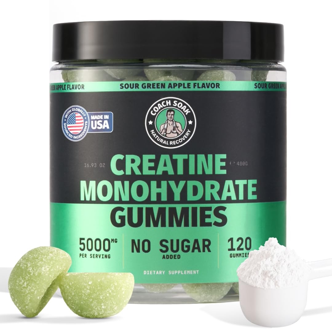 Coach Soak Creatine Monohydrate Gummies 5g Sour Green Apple Vegan 120 Count