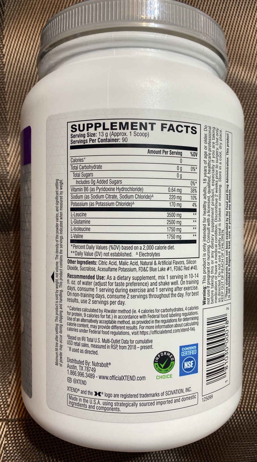90 Servings Xtend Original BCAA Powder Muscle Recovery 90 Servings Glacial Grape
