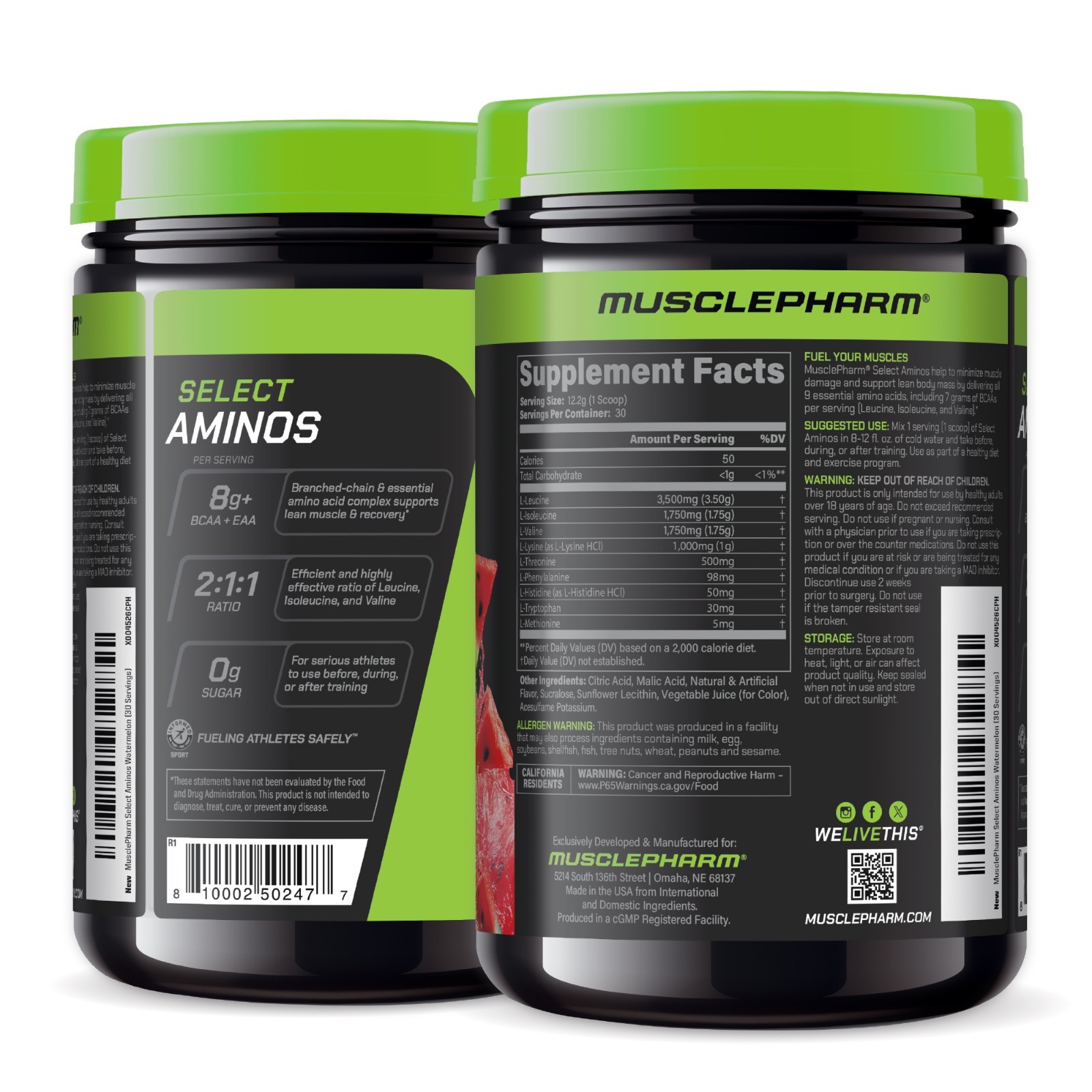 MusclePharm EAA + BCAAs, Post Workout Essential Amino Acids-Watermelon Crush