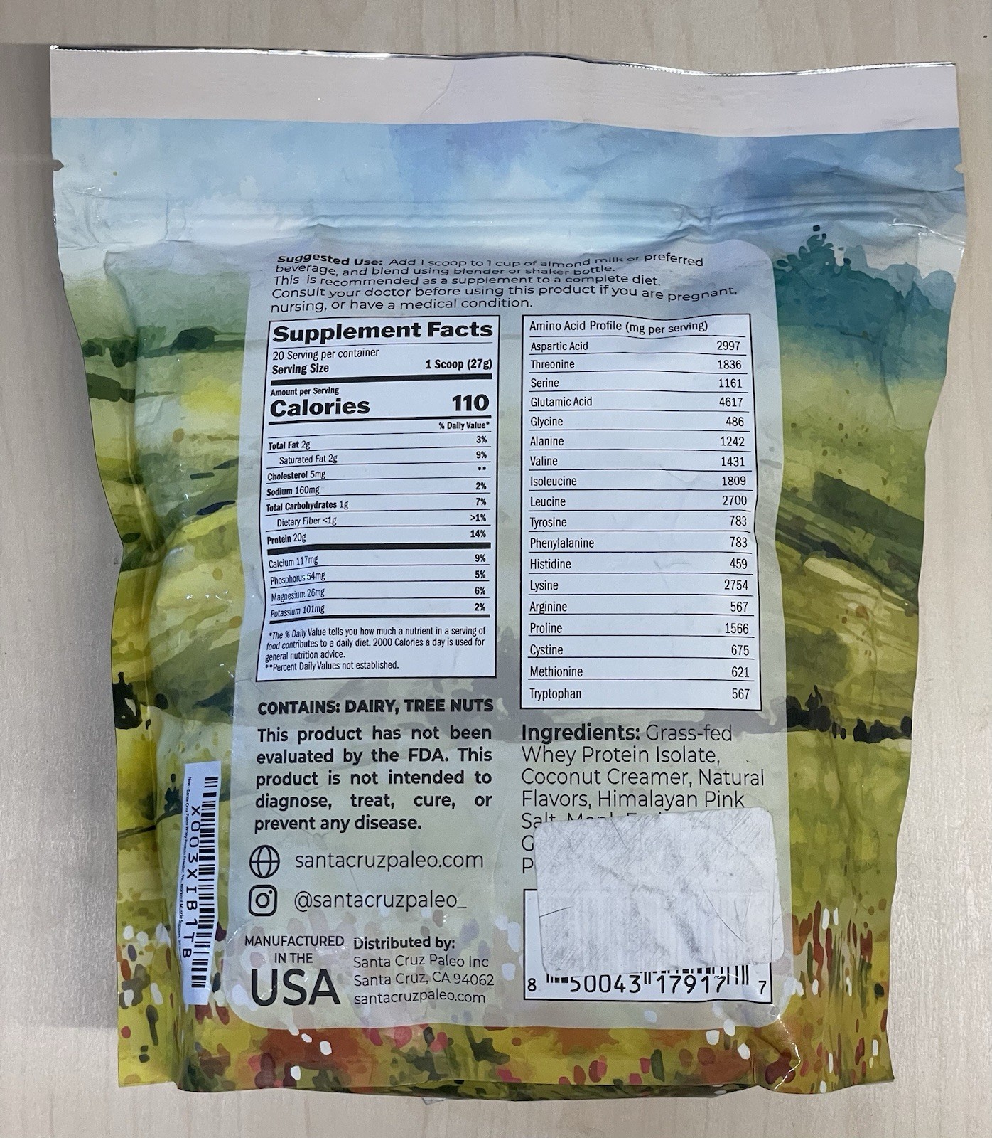 Santa Cruz Paleo Whey Protein Powder, 🍦 Vanilla Flavor, 20 Servings, 1.2 lb Bag