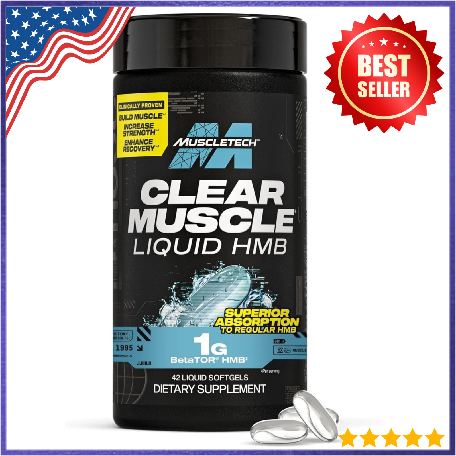 Muscletech HMB Supplements 1000mg, Clear Muscle (42 Liquid Softgels) – Highest G