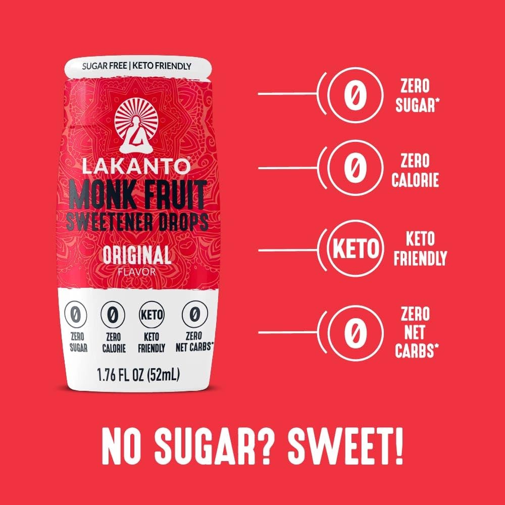 Lakanto Liquid Monk Fruit Extract Drops – Zero 1.76 Fl Oz (Pack of 6)