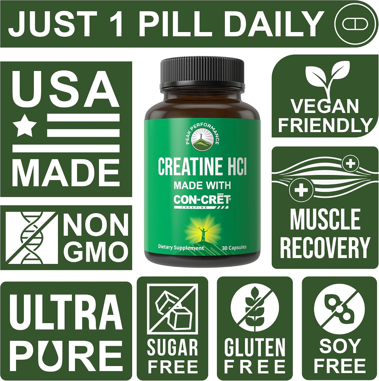 Creatine Hcl Capsules Made with CON-CRET | Creatine Hydrochloride 38X More Solub