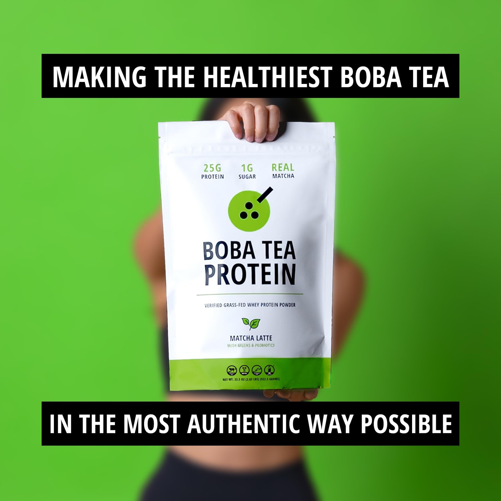 Protein Matcha Latte with 25g Grass-Fed Whey | Gluten-Free Bubble Tea