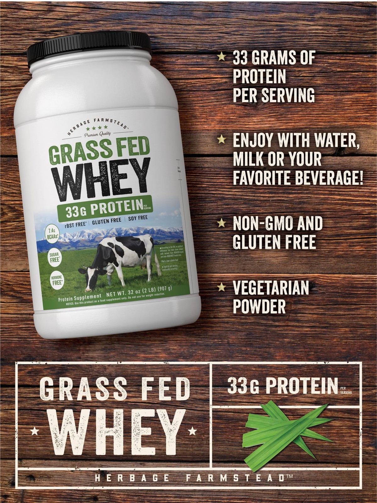 Carlyle Grass Fed Whey Protein Powder | 2lb | 33g of Protein Per Serving | Un…