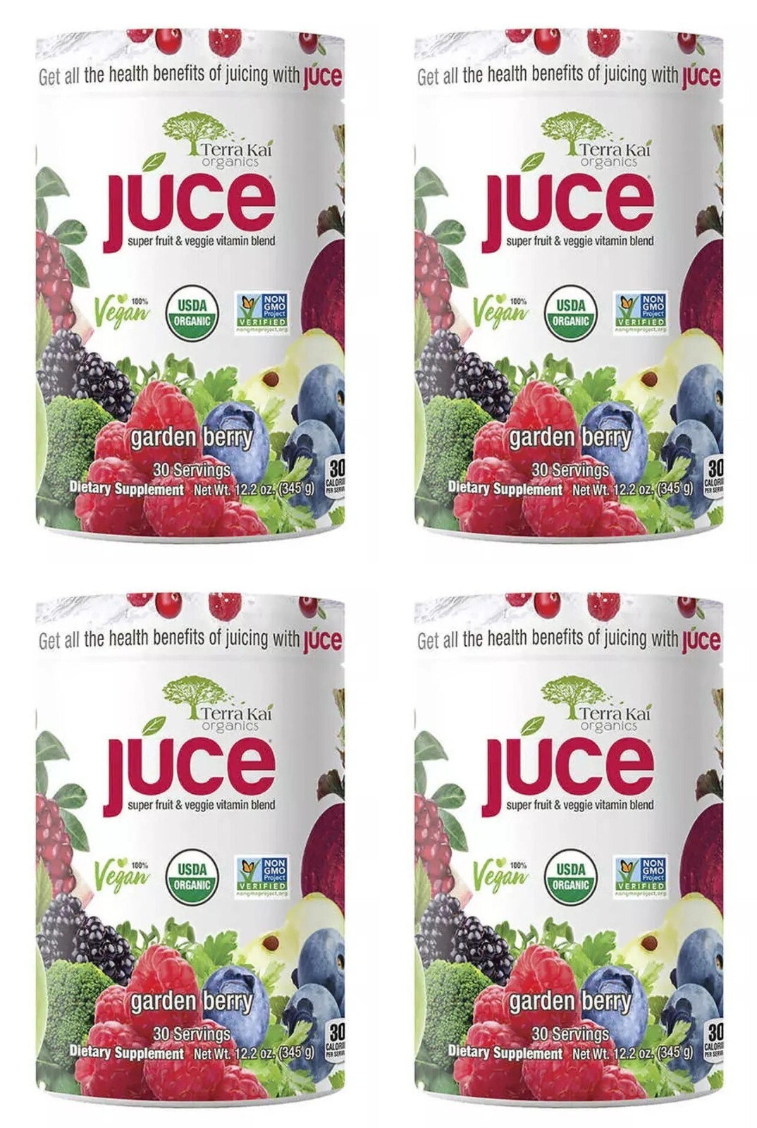 4 PACK – Terra Kai Organics Juce SUPER FRUIT & VEGGIE BLEND Drink. 12.2 oz.