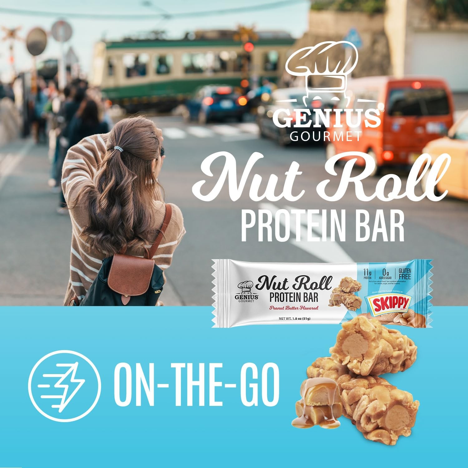 Genius Gourmet SKIPPY Peanut Butter 11g Protein Nut Roll Bar Gluten-Free Carb-Co